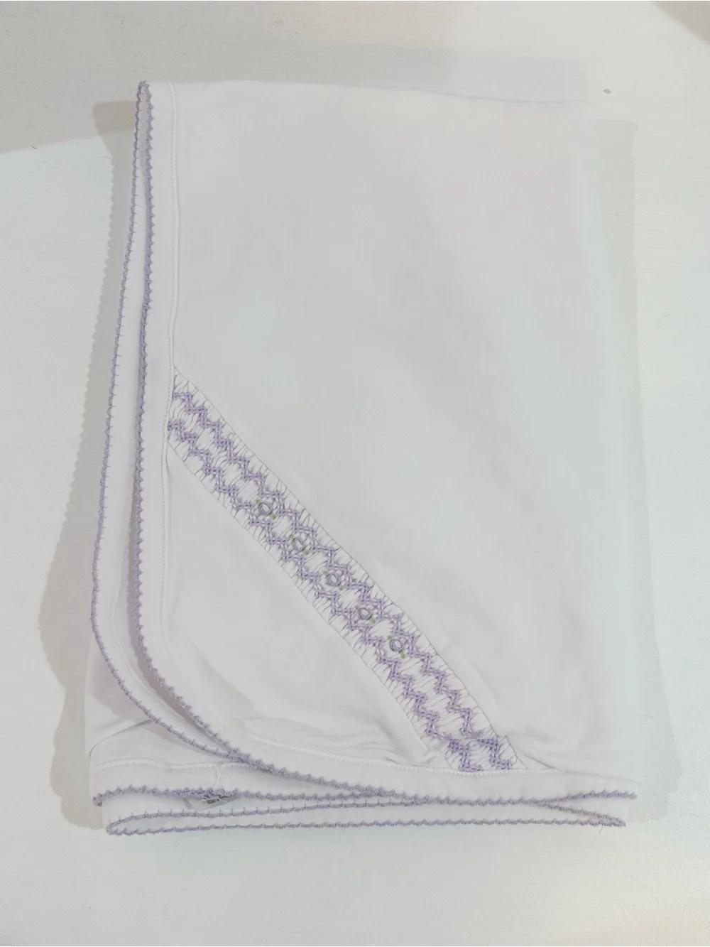 Kissy kissy White Blanket with Lavender Trim NWOT